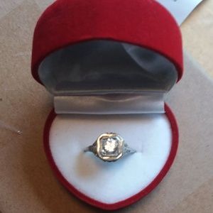 Antique 14K White Gold White Sapphire Ring